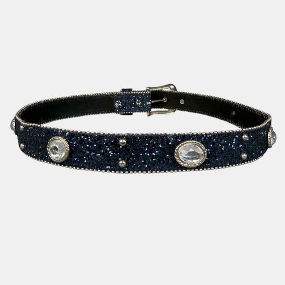 Elite Fresno CA Navy Glitter Leather Western Rhinestone Concho Belt BNWT Sz S main image 11